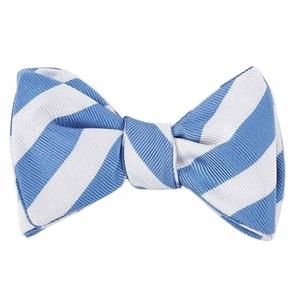 NEW R. HANAUER men's half bar stripe bowtie in carolina blue/white